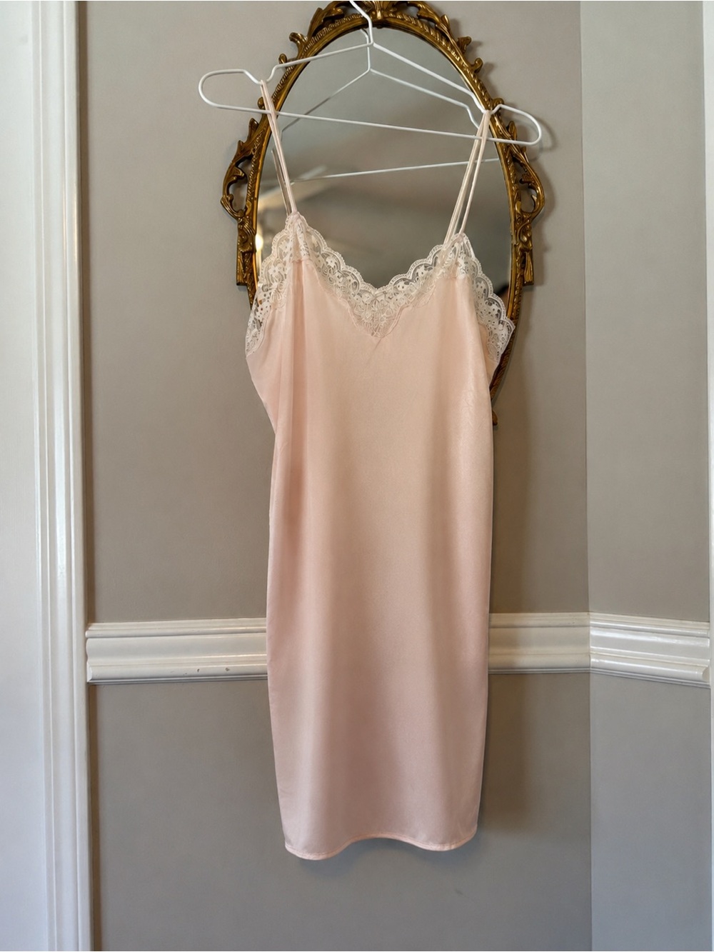 Silky Lace Trim Chemise Slip - Blush Pink